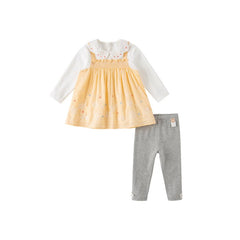 Flower Embroidery Two-piece Girl Orange Smocking Dress & Pants Set