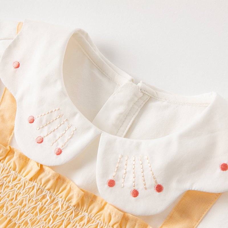 Flower Embroidery Two piece Girl Orange Smocking Dress & Pants Set   0cm