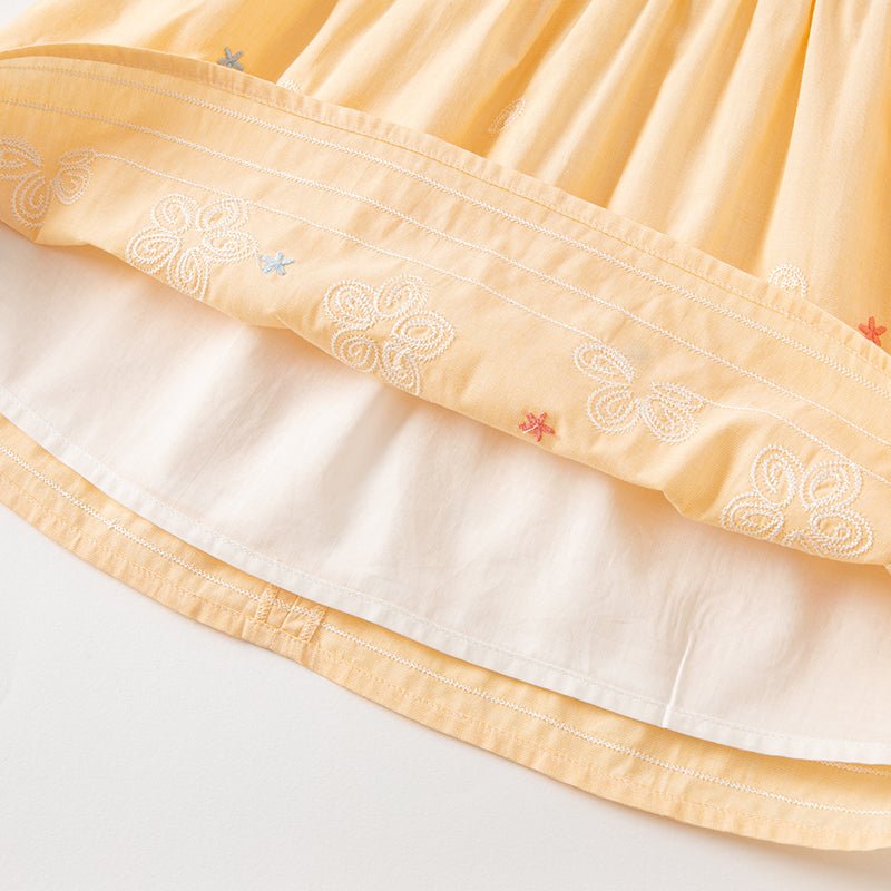Flower Embroidery Two-piece Girl Orange Smocking Dress &amp; Pants Set - 0cm