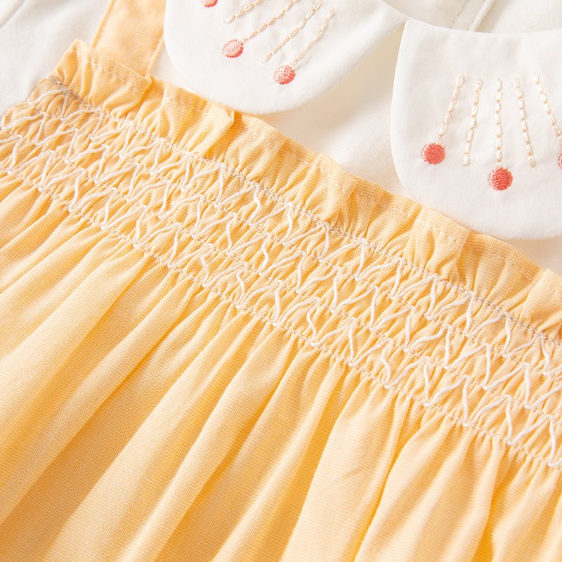 Flower Embroidery Two piece Girl Orange Smocking Dress & Pants Set   0cm