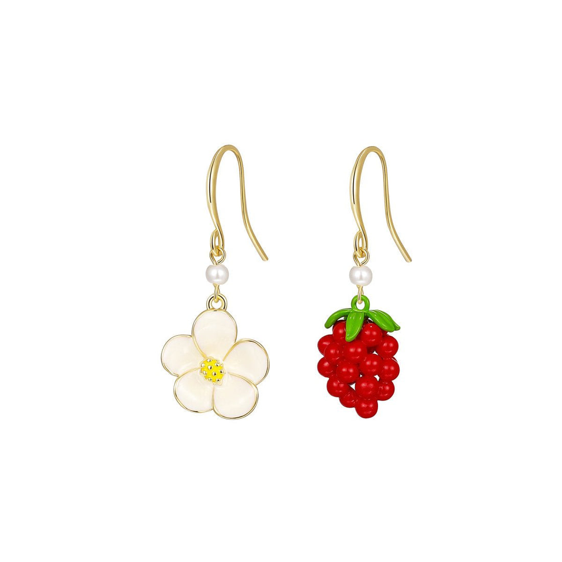 Flower Raspberry Gold Earrings - 0cm