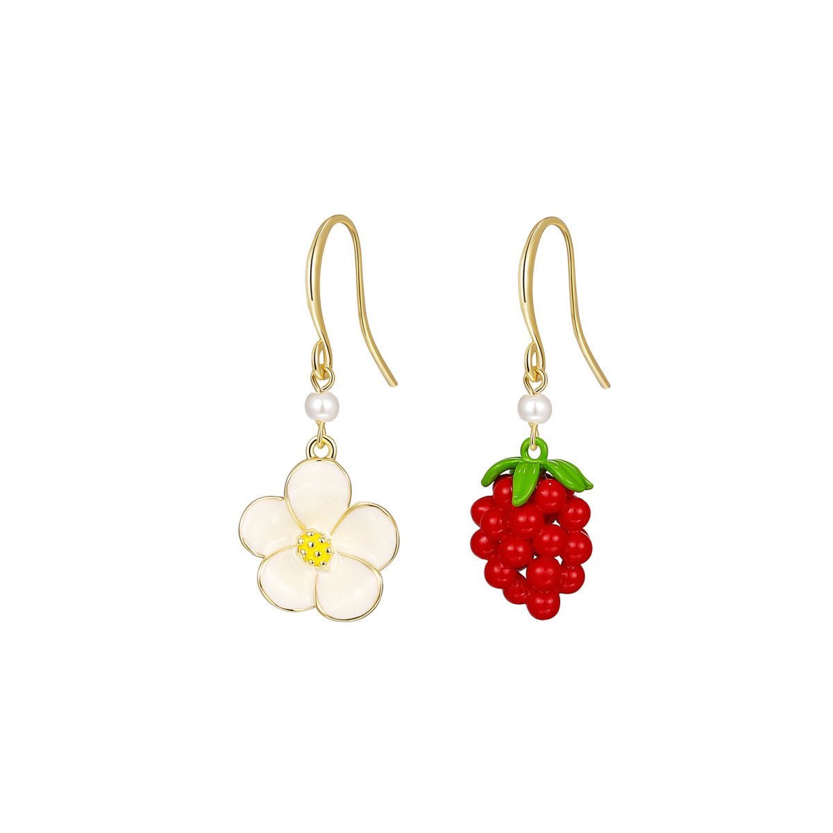 Flower Raspberry Gold Earrings - 0cm