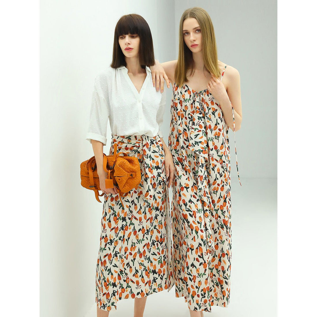 Flower Yard Tie-waist Orange Wrap Skirt - 0cm