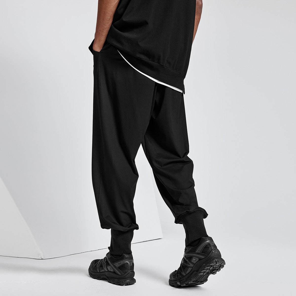 Fluid Cuffed Black Track Pants   0cm