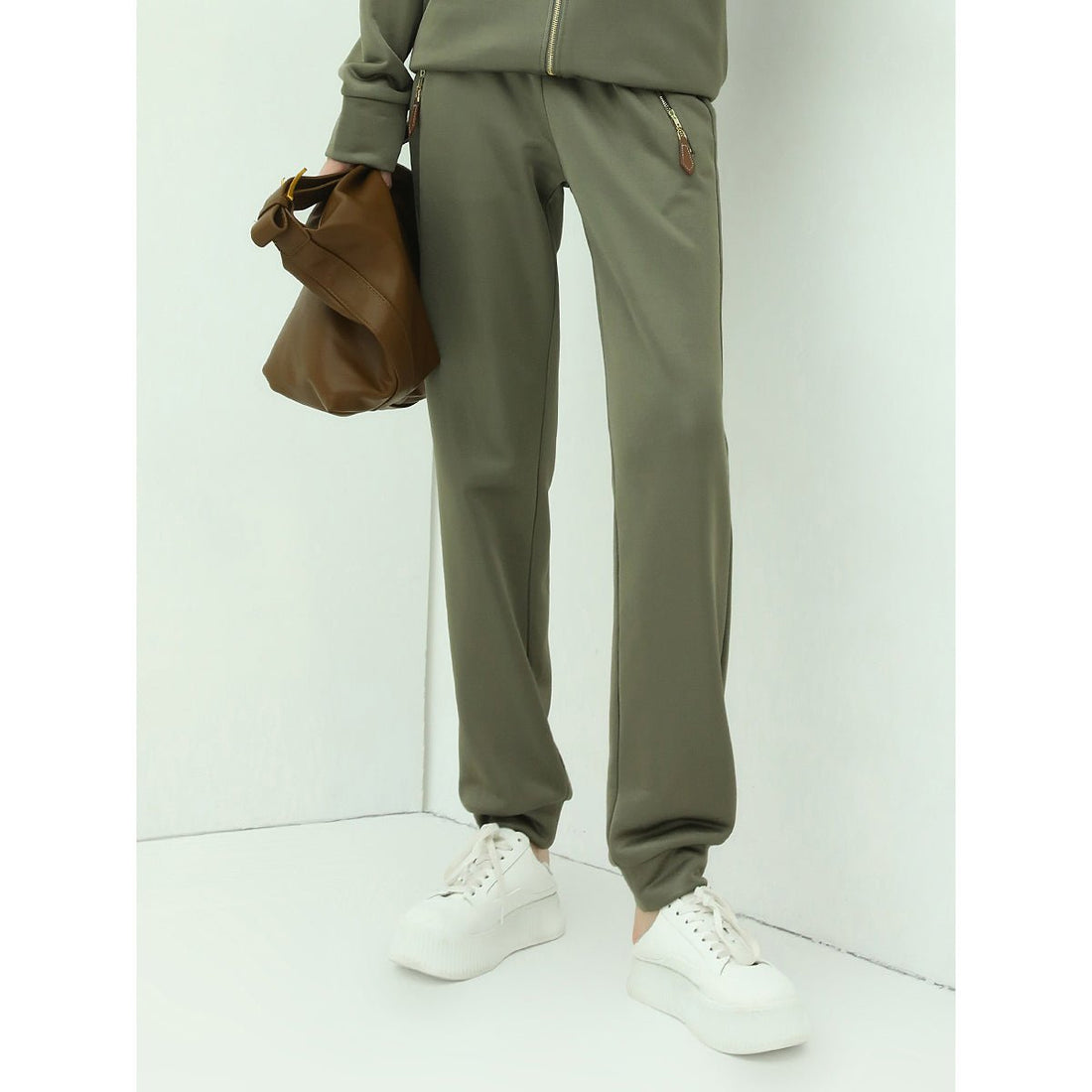 Fluid Zip Pocket Detail Green Sweater Pants - 0cm