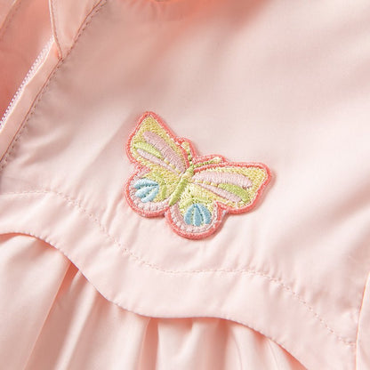Flying Butterfly Girl Zip Up Pink Hooded Coat - 0cm