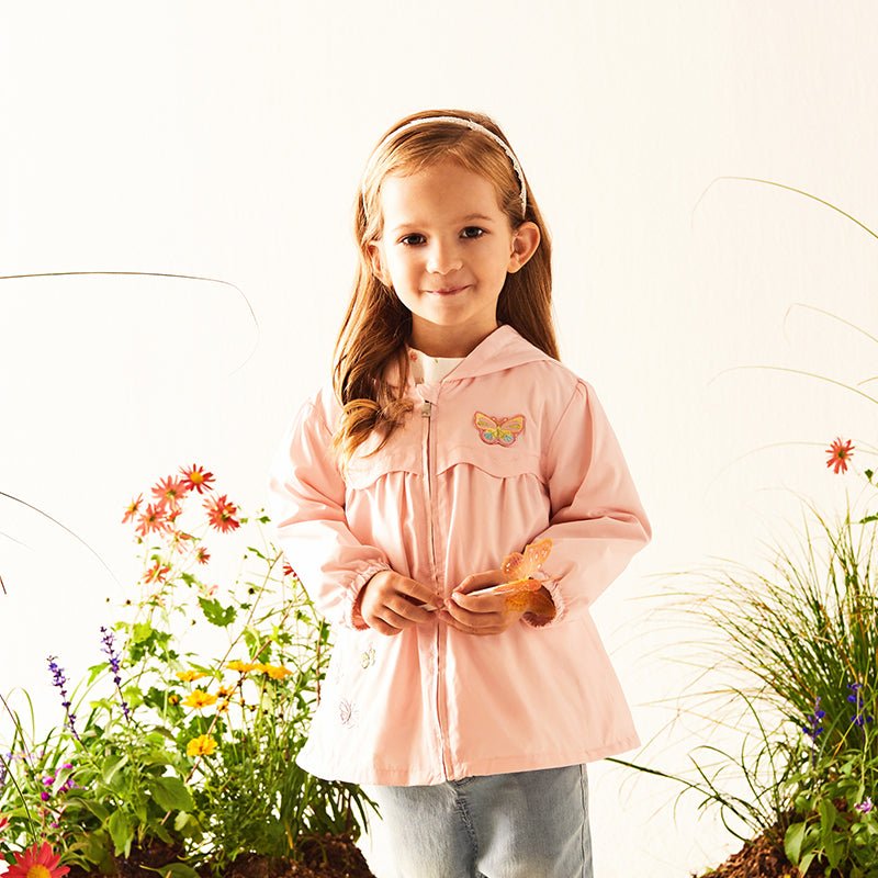 Flying Butterfly Girl Zip Up Pink Hooded Coat - 0cm