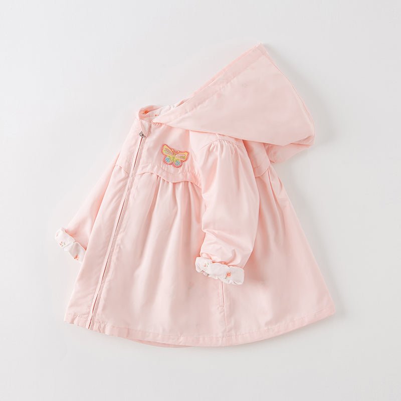 Flying Butterfly Girl Zip Up Pink Hooded Coat   0cm