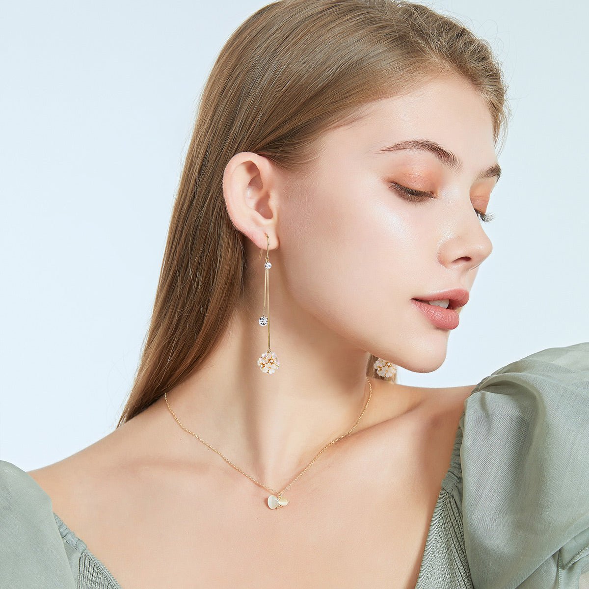 Four leaf Flower Ball Gold Earrings   0cm