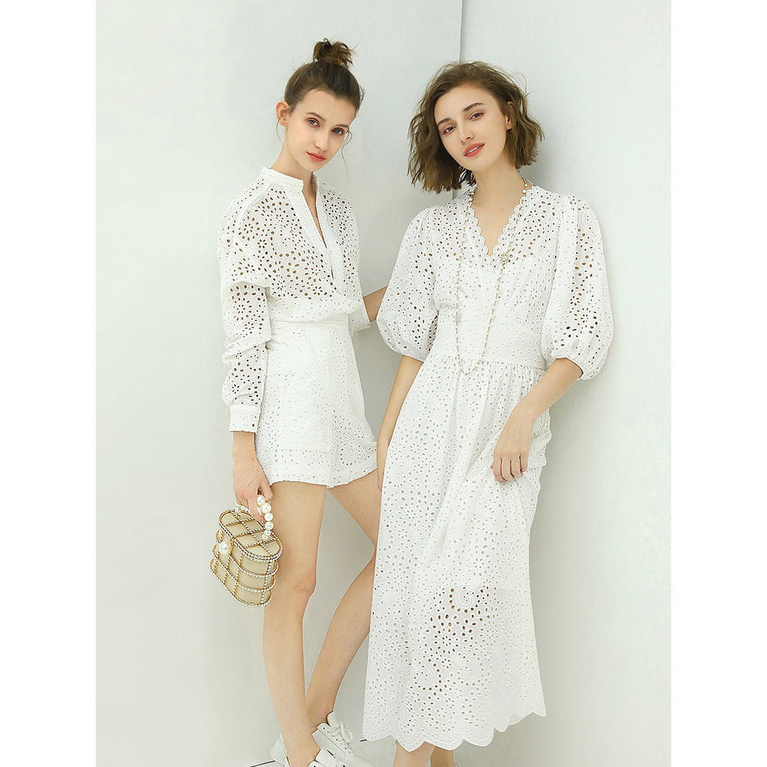 French Lace Cutwork Embroidery White Cotton Dress - 0cm