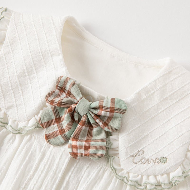 Fresh Spring Girl Two piece White Creased Effect Shirt & Pleated Plaid Skirt Set   0cm