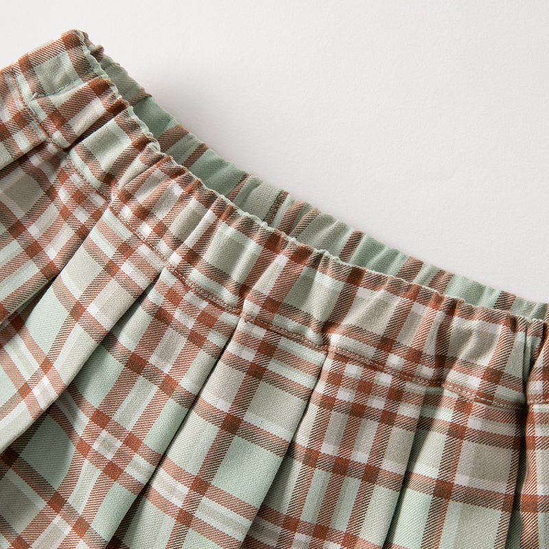 Fresh Spring Girl Two-piece White Creased Effect Shirt & Pleated Plaid Skirt Set - 0cm