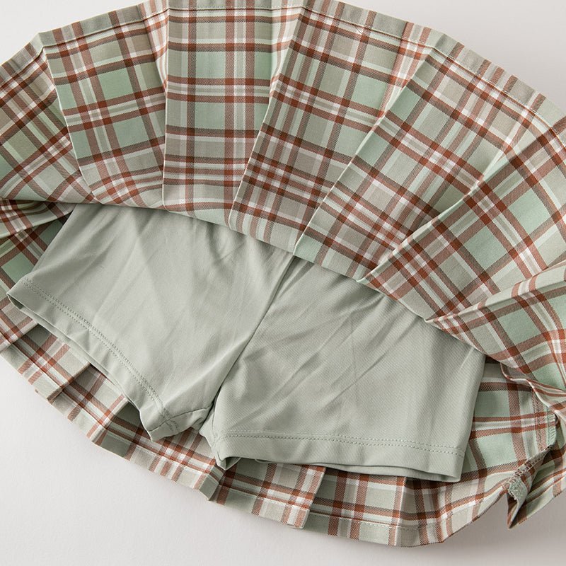 Fresh Spring Girl Two-piece White Creased Effect Shirt & Pleated Plaid Skirt Set - 0cm