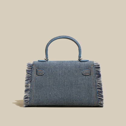 Fringe Denim Blue Satchel Bag - 0cm