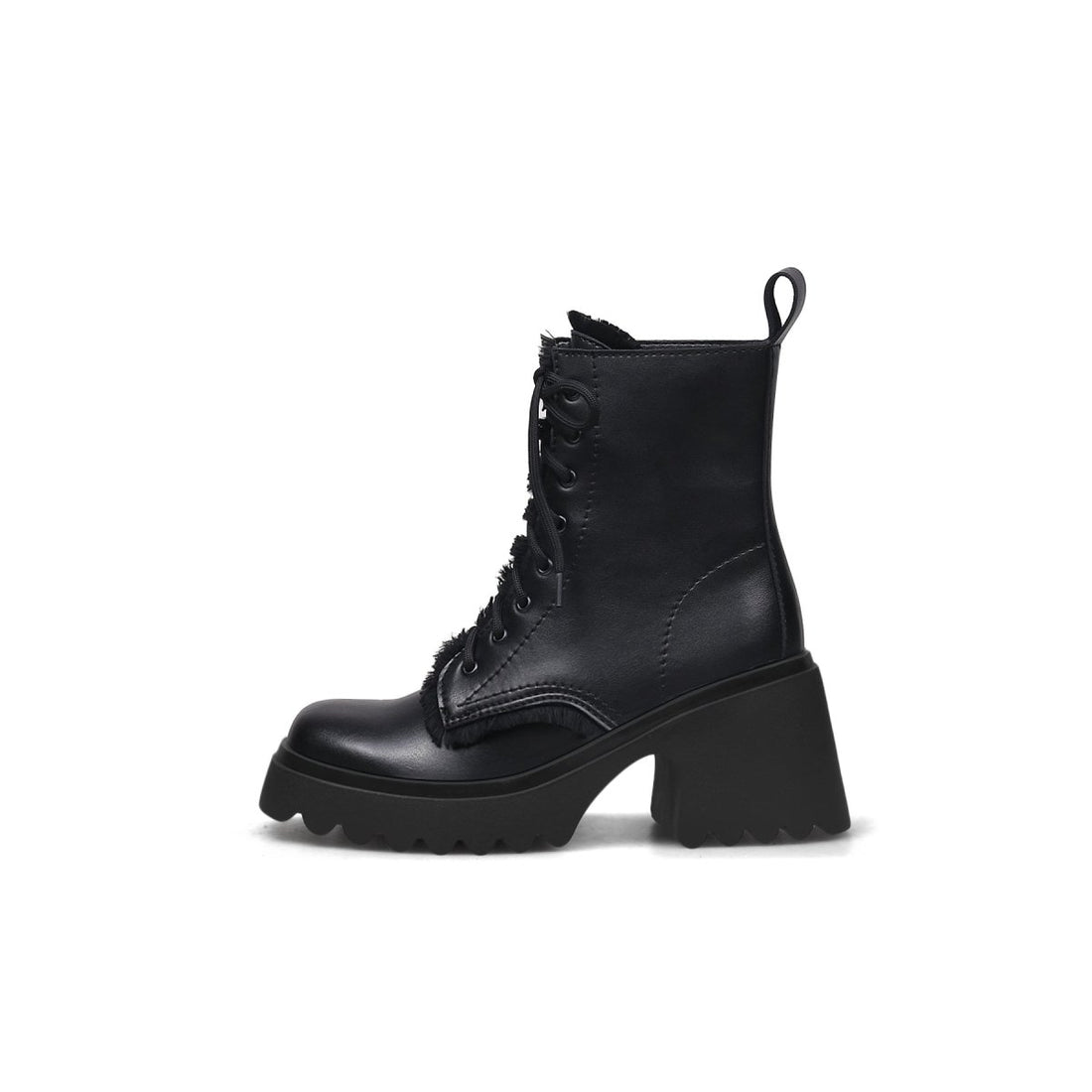 Fringe-detail Lace-up Black Boots - 0cm