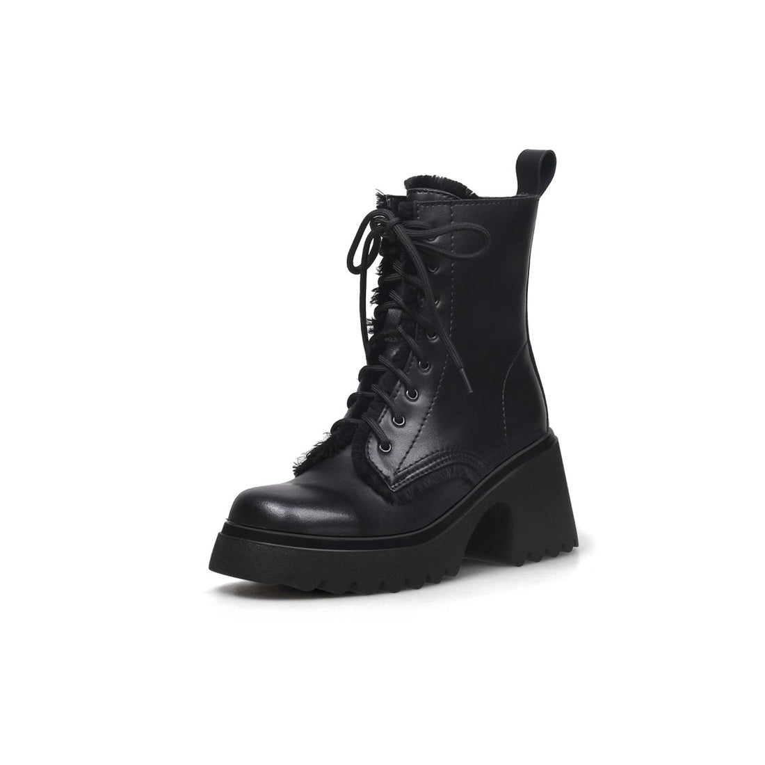 Fringe-detail Lace-up Black Boots - 0cm