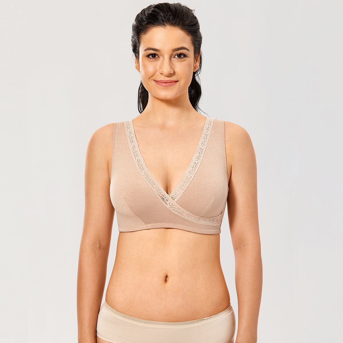 Front Crossover Wireless Breastfeeding Support Nude Nursing Bra   0cm