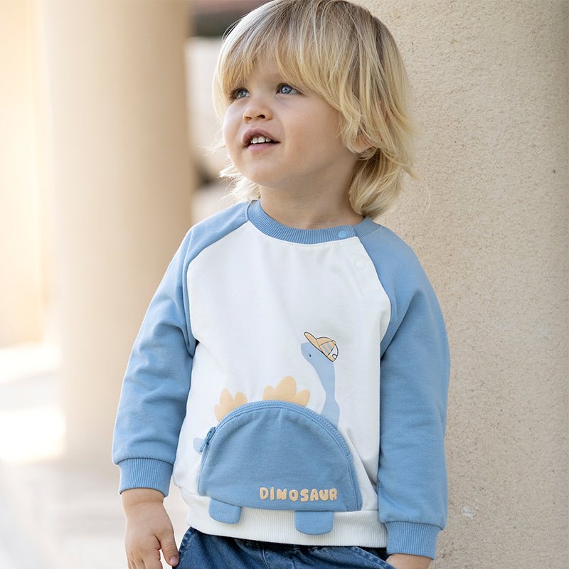 Front Zip Dinosaur Purse Boy Long Sleeve Blue Sweater   0cm