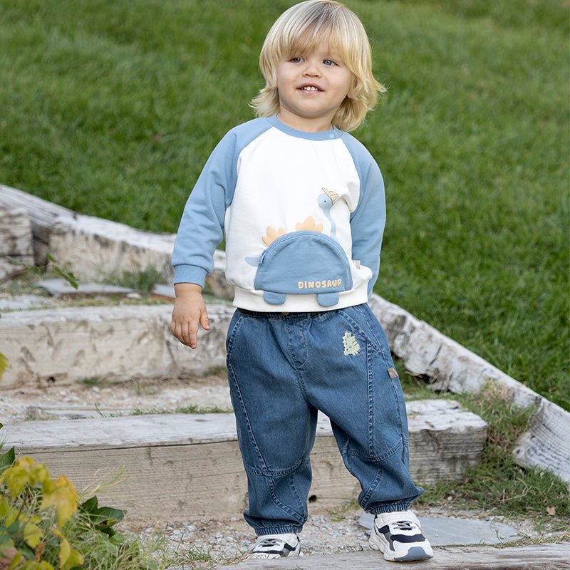 Front Zip Dinosaur Purse Boy Long Sleeve Blue Sweater   0cm