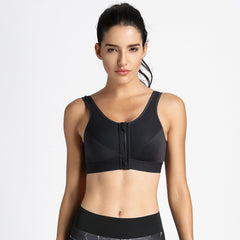 Full-length Zip Front High Impact Breathable Wireless Racerback Black Sports Bra