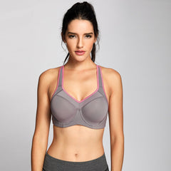 Full Support High Impact Racerback Lightly Lined Underwire Grey Sports Bra