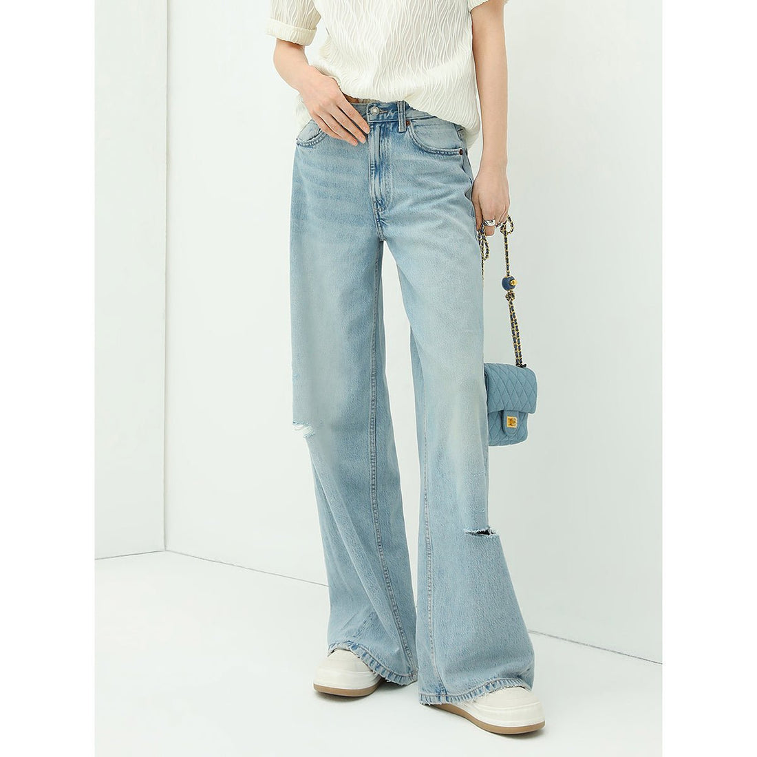 Fun Dip Ripped Flare-fit Straight-leg Blue Jeans - 0cm