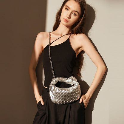Gala Metallic Silver Knotted Top Handle Bag - 0cm