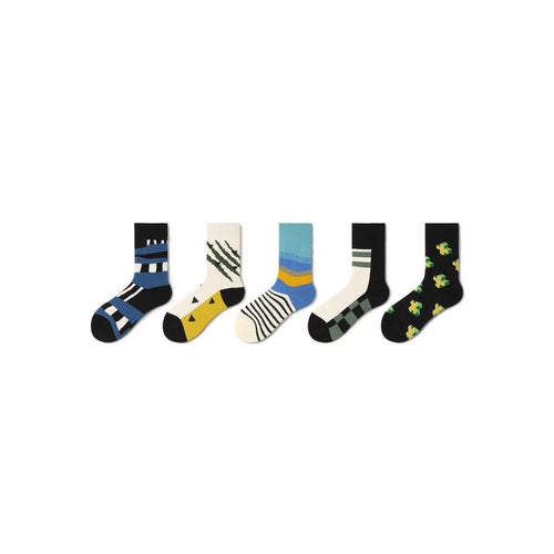 Geometric Space All season Men Active 5pcs Crew Socks Set