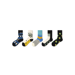 Geometric Space All-season Men Active 5pcs Crew Socks Set