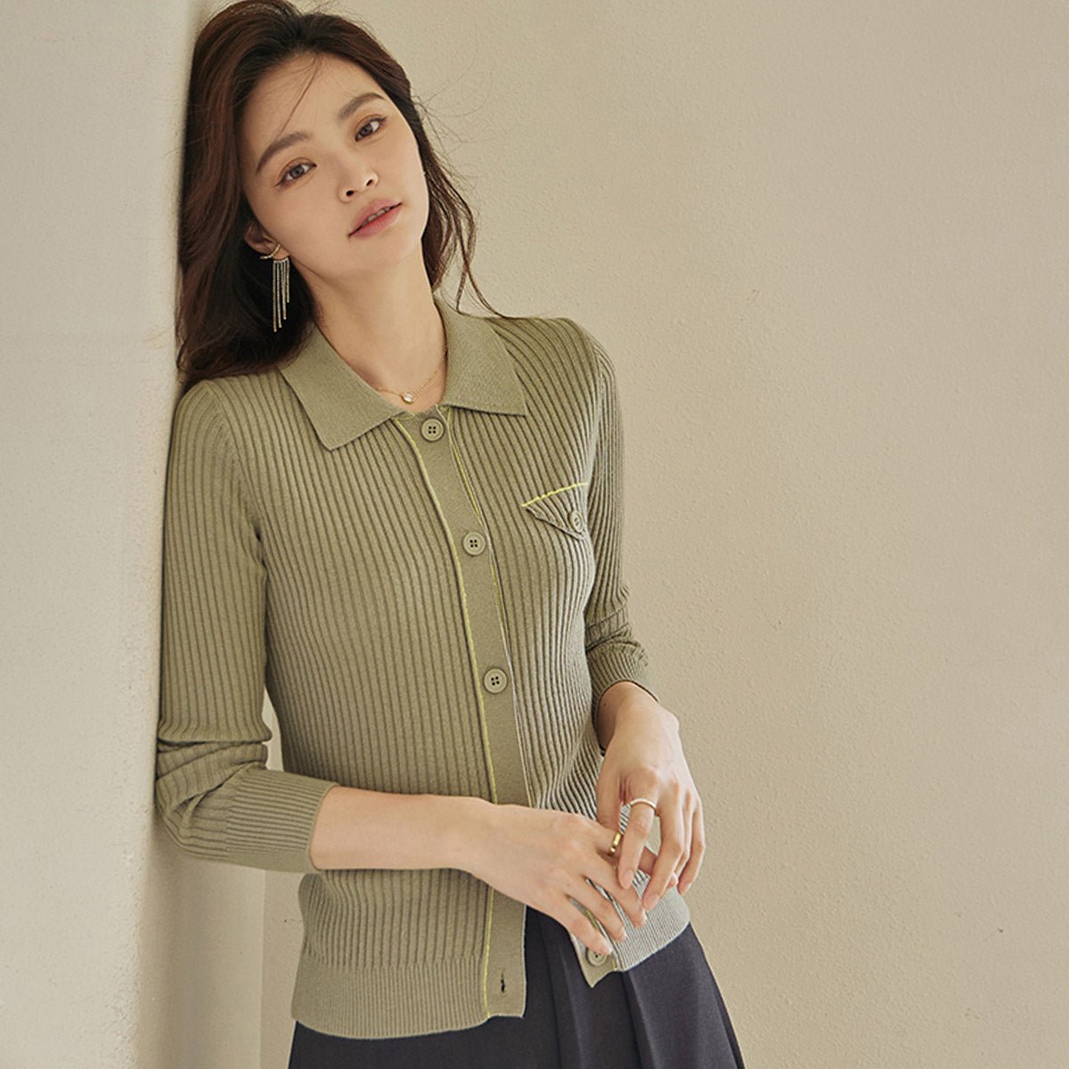 Green Knit Top for Everyday Wear   0cm