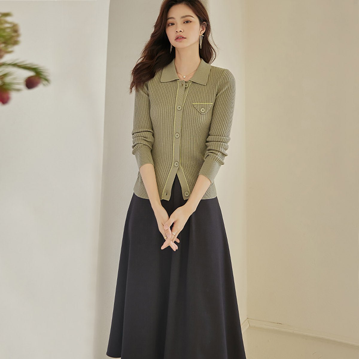Green Knit Top for Everyday Wear   0cm