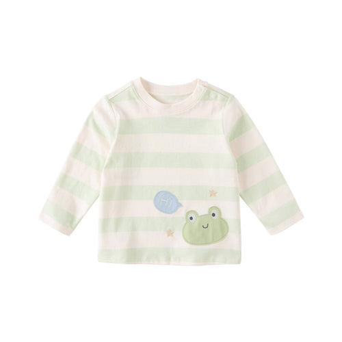 Greeting Frog Long Sleeve Boy Green Striped Tee