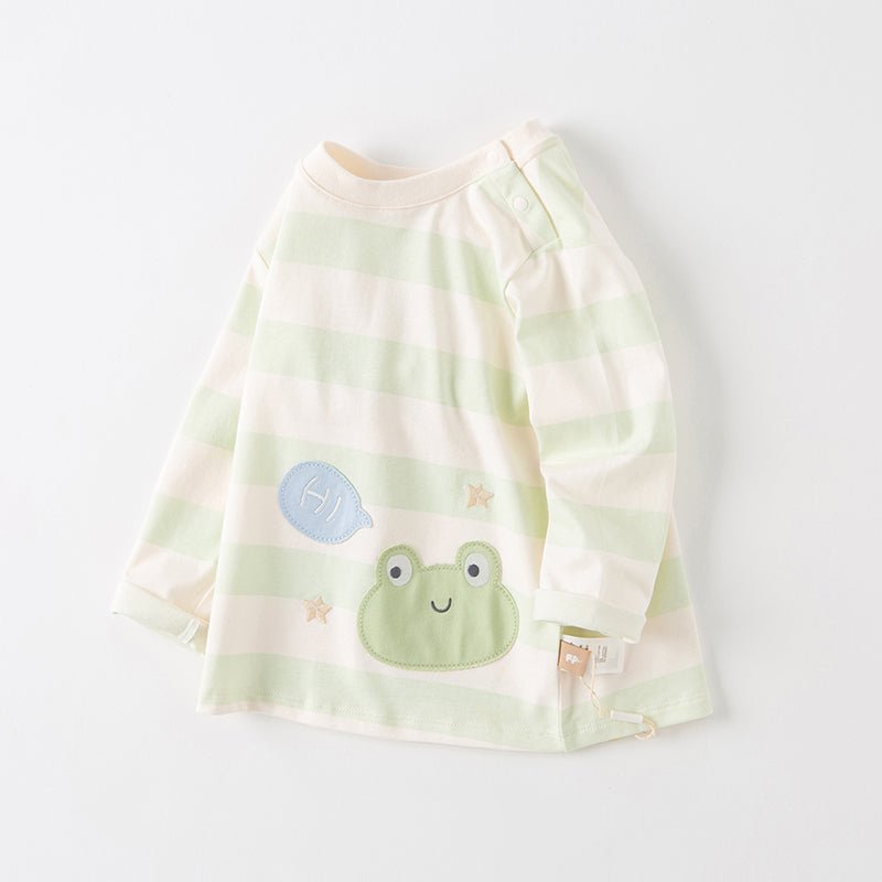 Greeting Frog Long Sleeve Boy Green Striped Tee   0cm