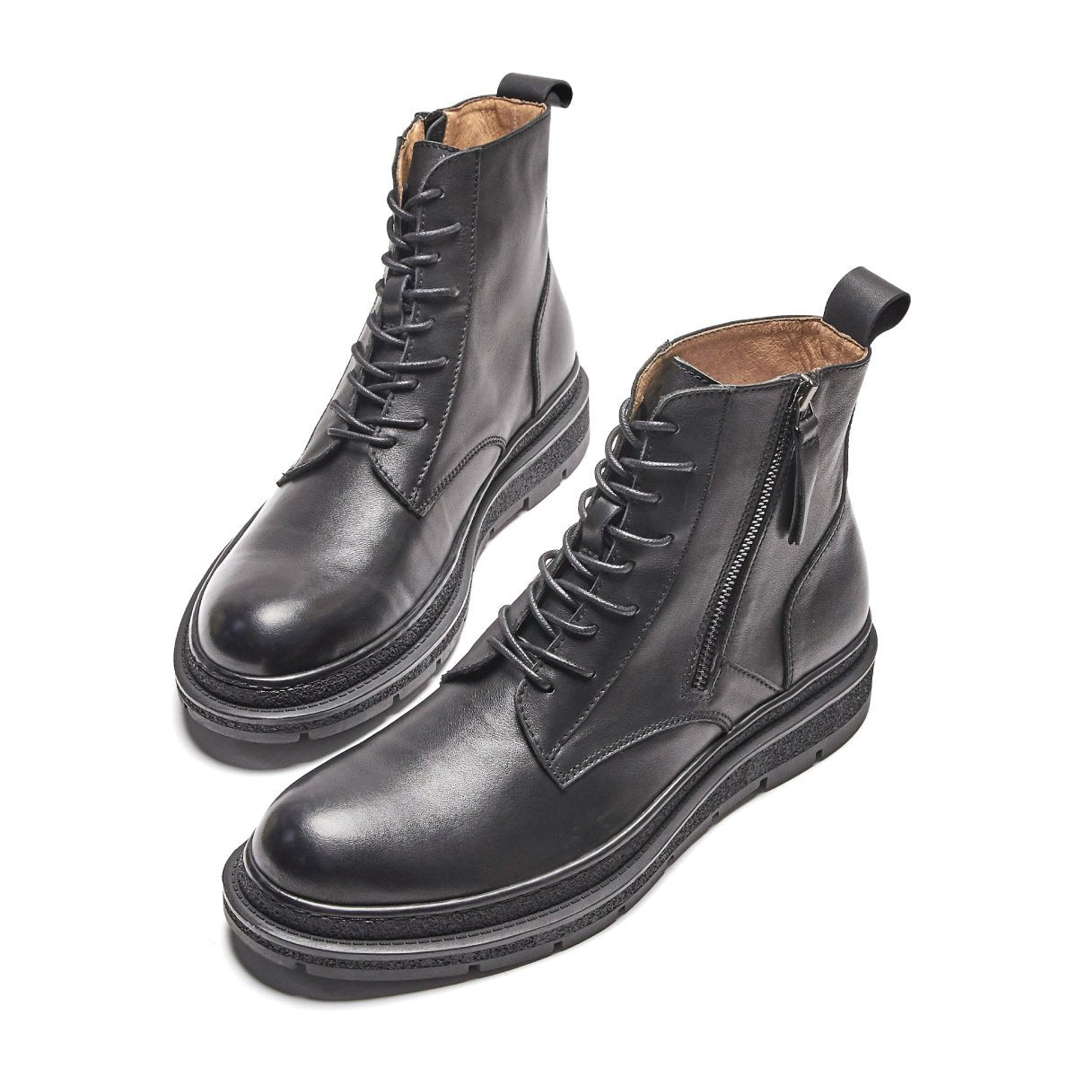 Handsome Heritage Zippers Deco Black Lace Up Leather Boots - 0cm
