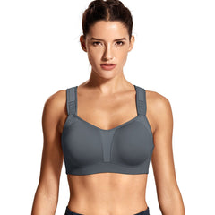 High Impact Front Adjustable Straps Underwire Plus Size Full Figure Grey Sports Bra