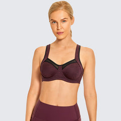 High Support Racerback Underwire Adjustable Straps Bounce Control Wine Running Bra