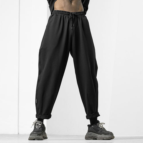 High Waist Drawstring Plain Loose Fit Black Sweatpants   0cm