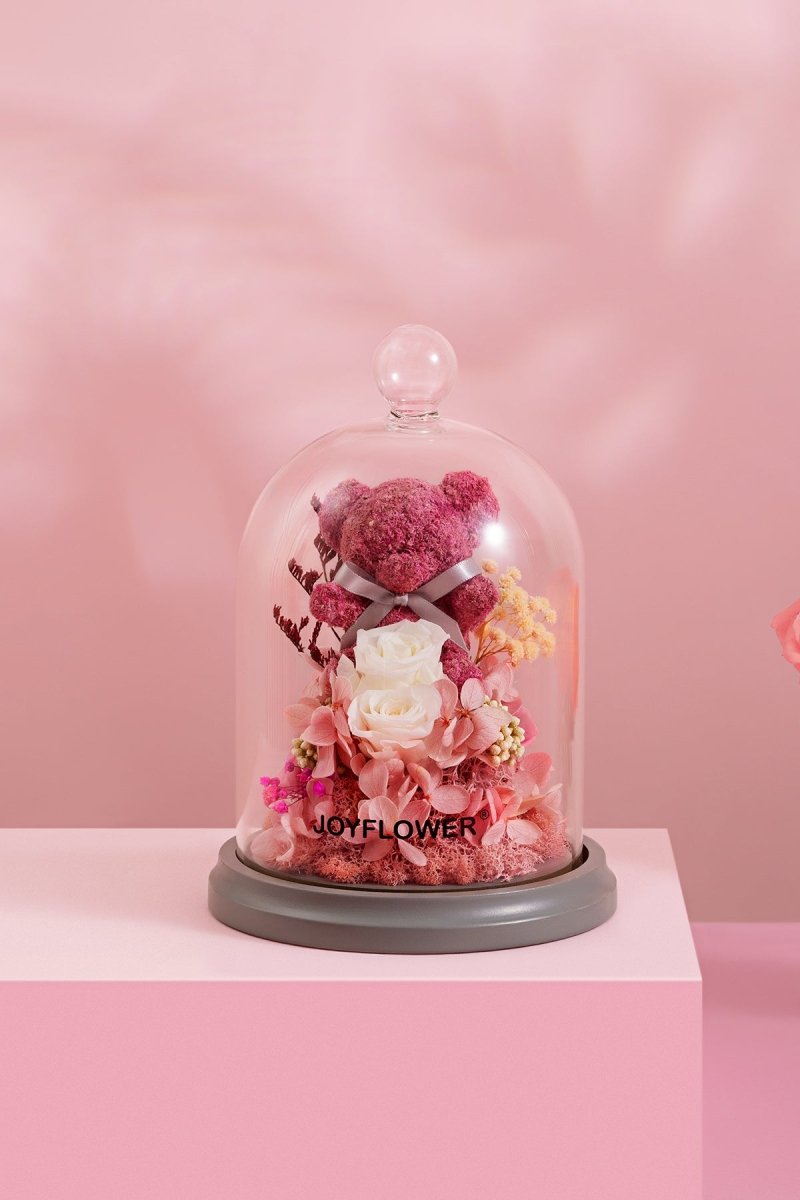 &quot;I Love You Three Thousand Times&quot; Eternal Flowers Pink Moss Teddy Bear - 0cm