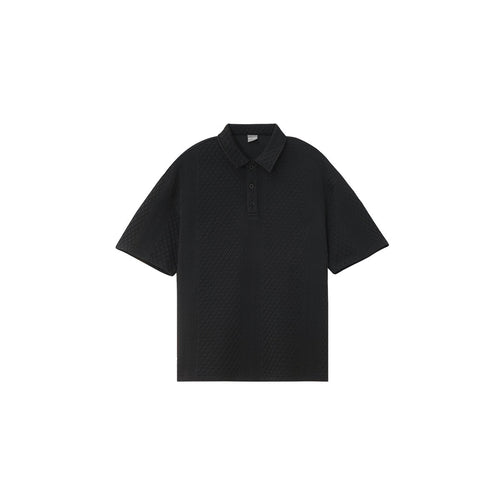 Irregular Jacquard Texture Knitted Black Short sleeve Polo Shirt   0cm