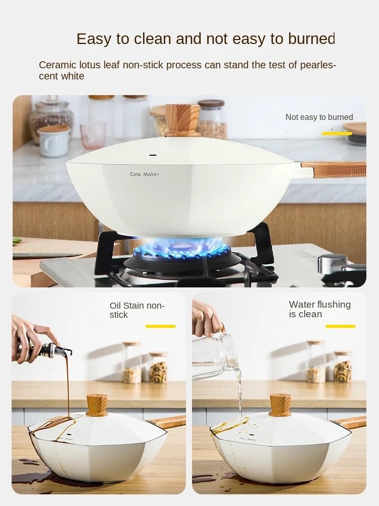 Italiano Octagonal 30cm White Non stick Wok Pan   0cm