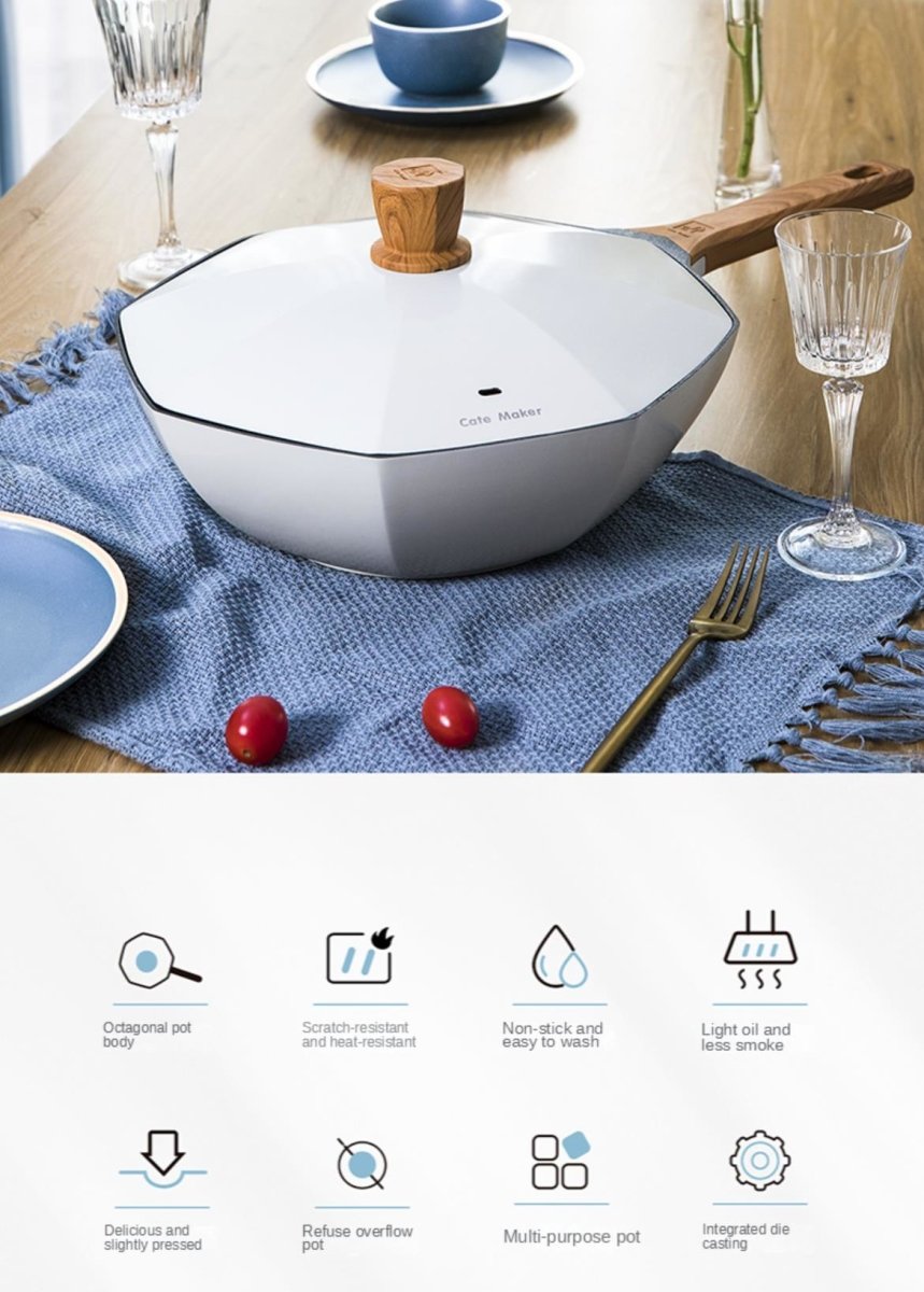 Italiano Octagonal 30cm White Non stick Wok Pan   0cm