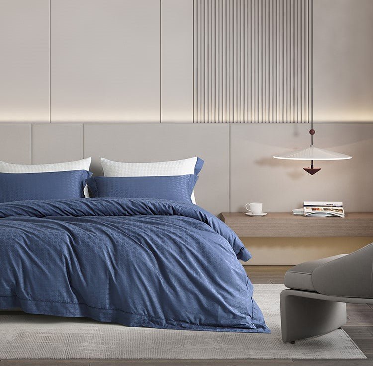 Jeffrey Luxury 4 Pieces 80s Pure Cotton Jacquard Navy Quilt Cover Set   0cm