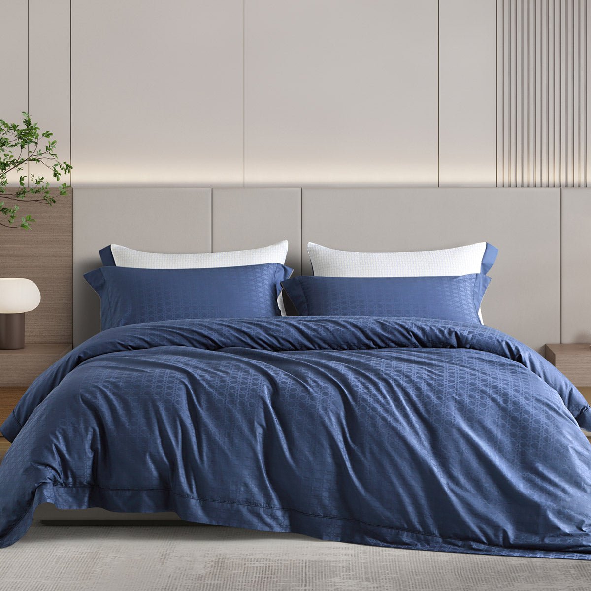 Jeffrey Luxury 4 Pieces 80s Pure Cotton Jacquard Navy Quilt Cover Set   0cm