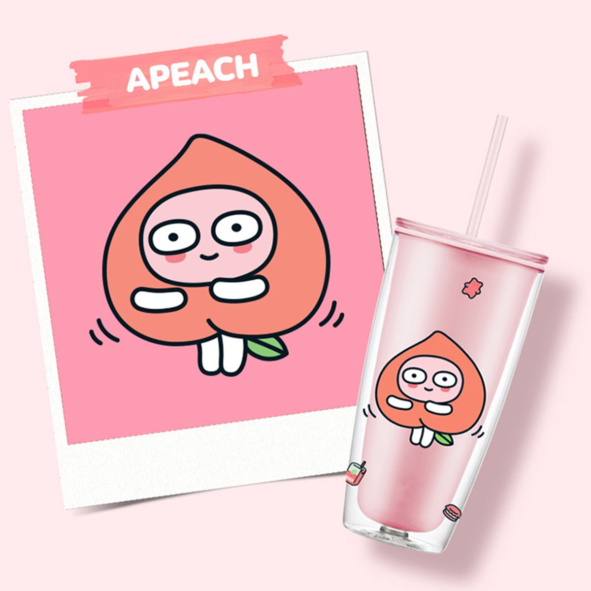 KAKAO FRIENDS Apeach Pink Double Straw Cup - 0cm
