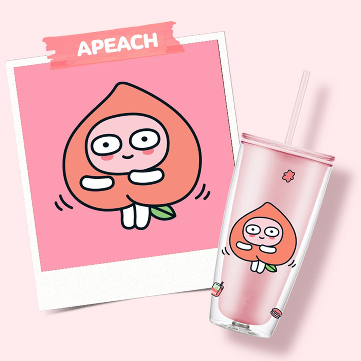 KAKAO FRIENDS Apeach Pink Double Straw Cup   0cm