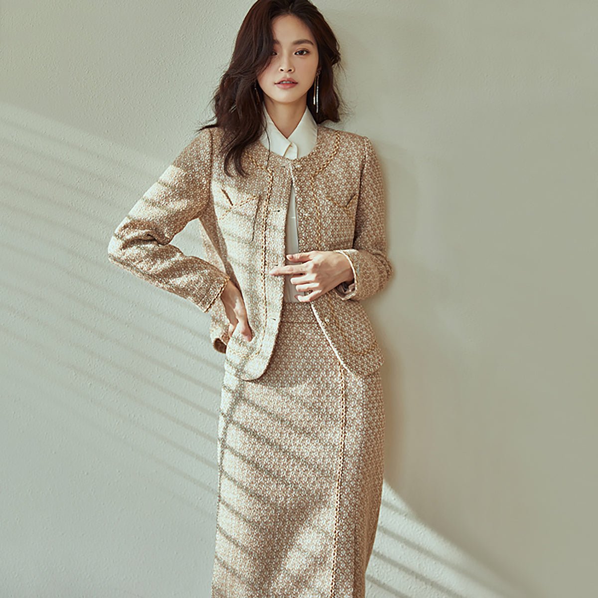 Khaki Two Piece Jacket and Skirt Set   0cm