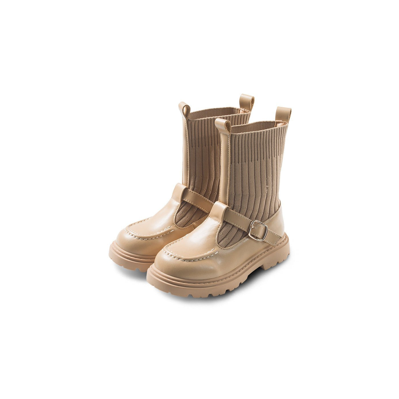 Knit Paneled Anti-slip Girl Camel Sock Boots - 0cm