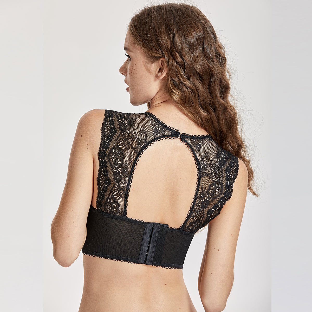 Lace Bralette Sexy Corset Top Bustier Padded Underwire Back Closure Black Crop Bra   0cm