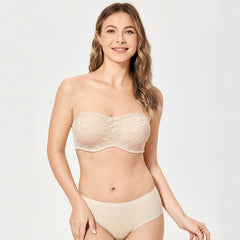 Lace Overlay Minimizer Underwire Beige Bra