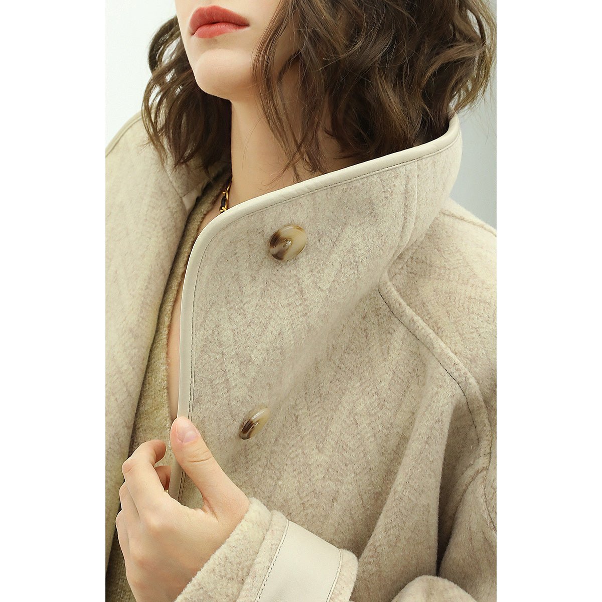 Lapel Collar Herringbone Jacquard Single Breasted Khaki Coat